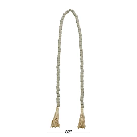 80" Bohemian Mango Wood Beads with Tassels Garland